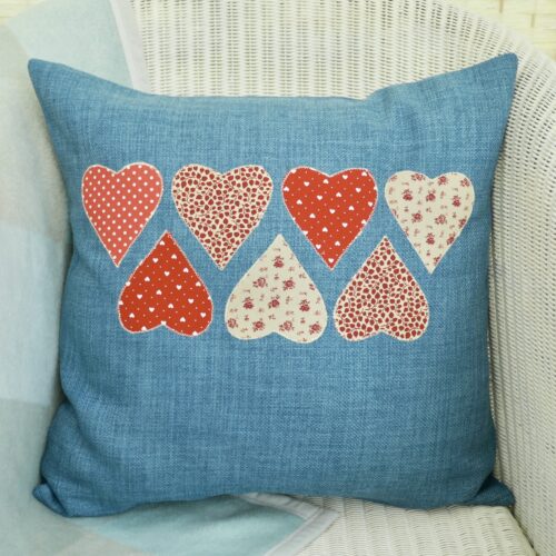 Red Hearts Appliqué Cushion