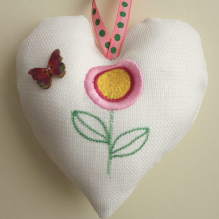 Embroidered Lavender Heart - Pink Flower