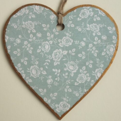 Blue Floral, Wooden Hanging Heart 15cm