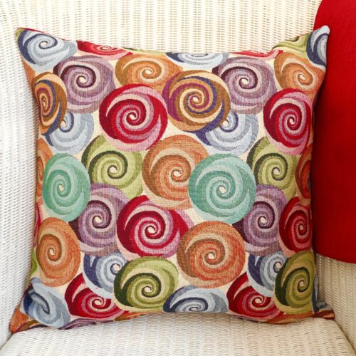 Tapestry Cushion - Swirls / Red reverse