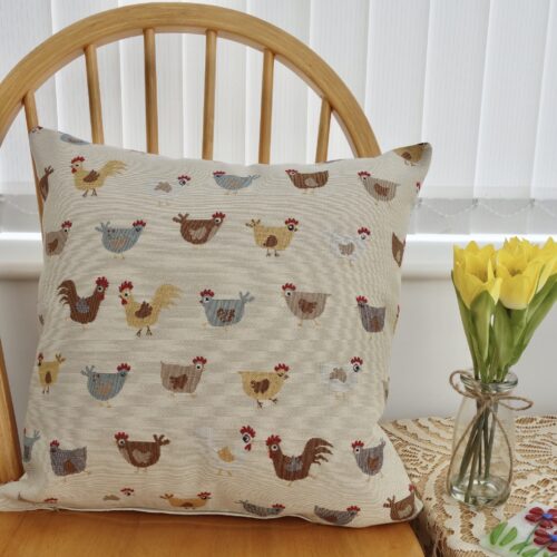 Tapestry Cushion 43cm - Chickens / plain reverse