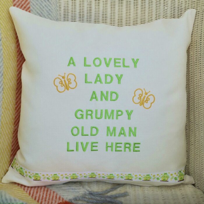 Grumpy Man Embroidered Cushion