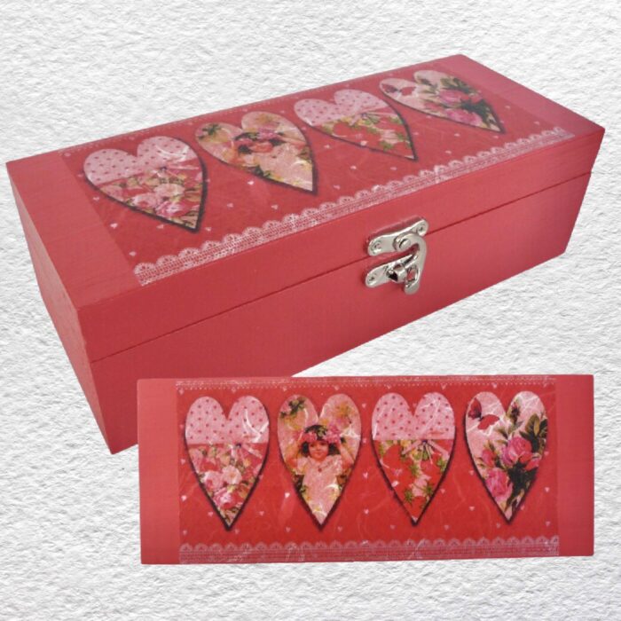 Wooden Trinket Box 23.5cm - Floral Hearts