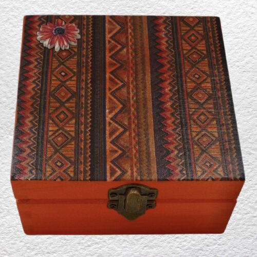 Decorated Wooden Box 12cm - Orange Stripe