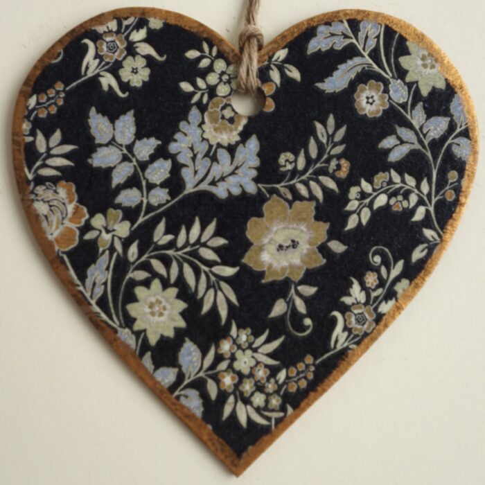 Black Flower, Wooden Hanging Heart 15cm