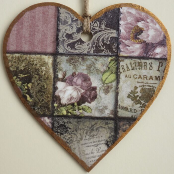 Decoupaged Wooden Heart Plaque - Vintage Floral