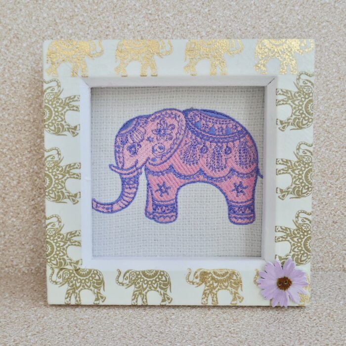 Embroidered Elephant Box Frame Picture 13cm