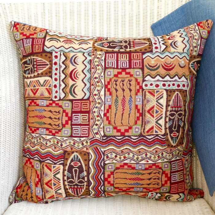 Decorative Throw Pillow 43cm - Tapestry Africa / Denim Blue reverse