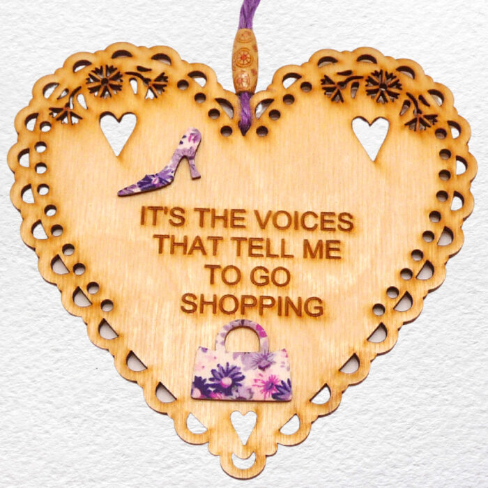 Engraved Wooden Hanging Heart - Shopping