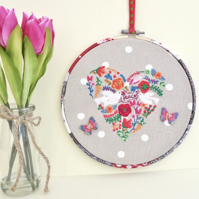Embroidered Hoop, Peace Heart