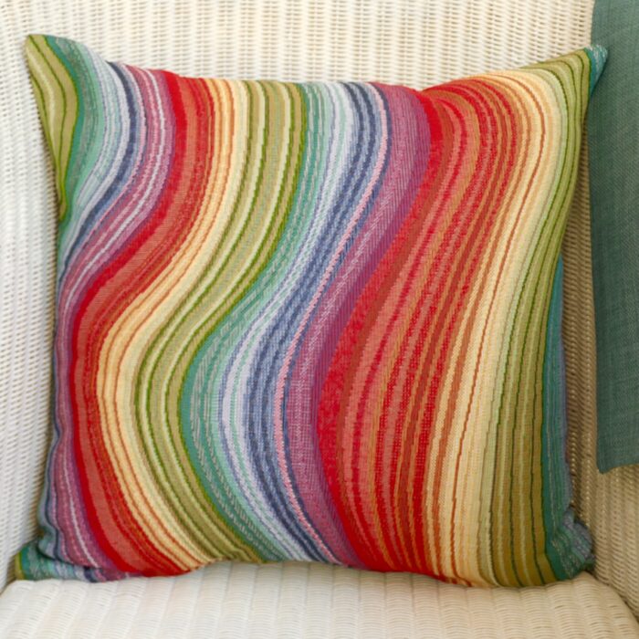 Decorative Throw Pillow 43cm - Tapestry Rainbow / Duck Egg Blue reverse