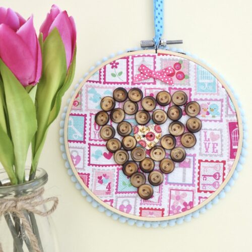Embroidery Hoop Art 15cm, Button Heart