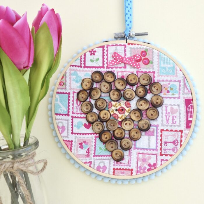 Button Heart, 15cm Embroidery Hoop Art