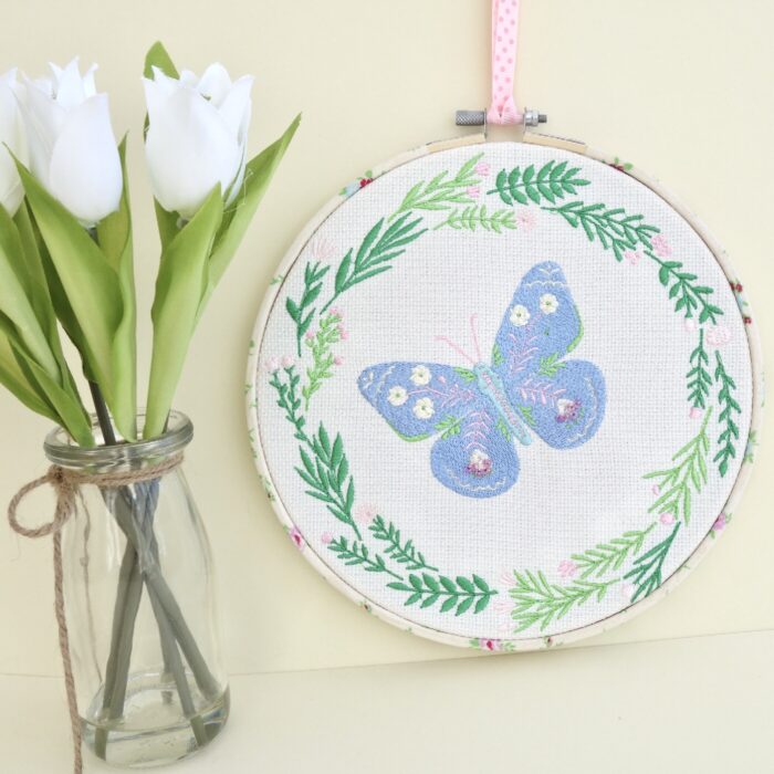 Blue Butterfly, 20cm Embroidery Hoop Art