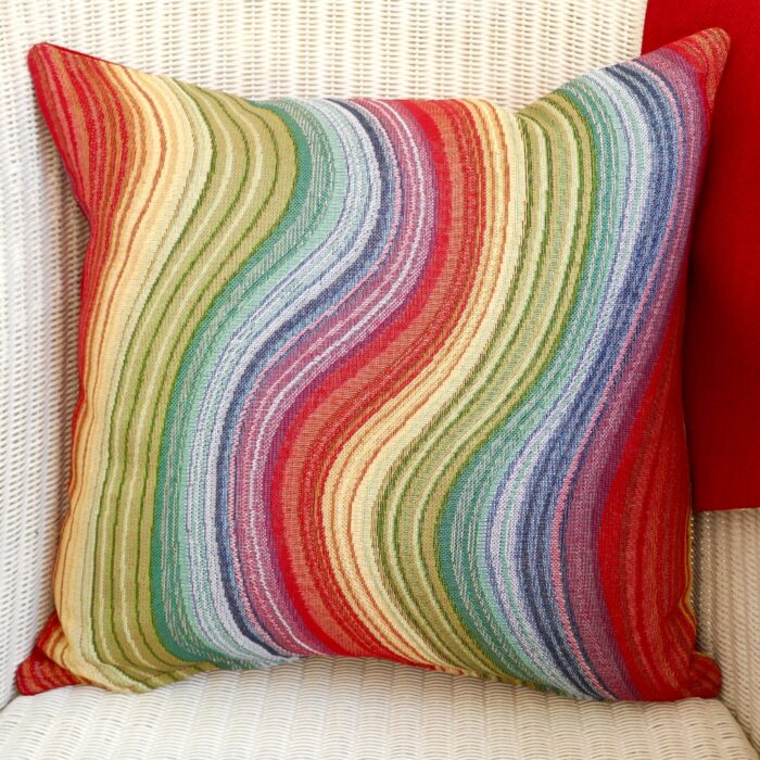 Tapestry Cushion - Rainbow / Red reverse