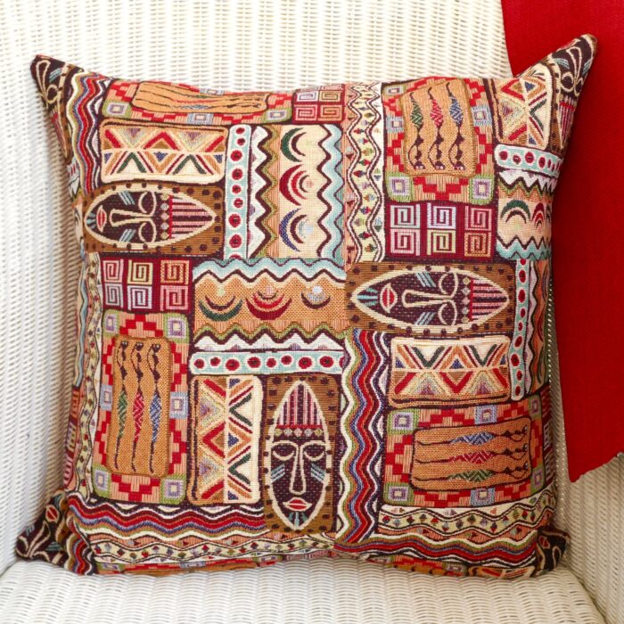 Decorative Throw Pillow 43cm - Tapestry Africa / Red reverse