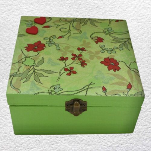 Decorated Wooden Box 16cm - Green Floral
