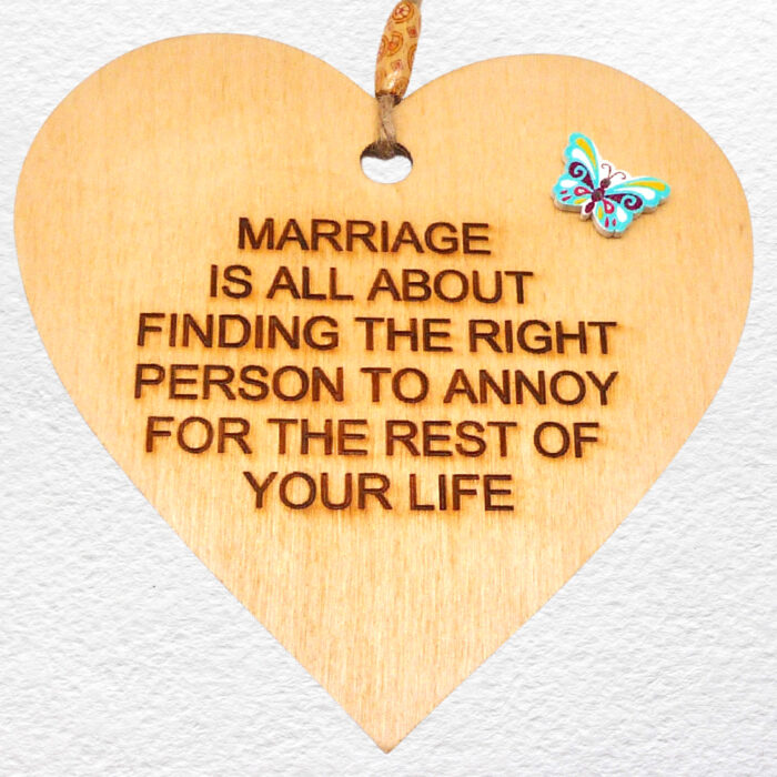 Engraved Wooden Hanging Heart - Marriage