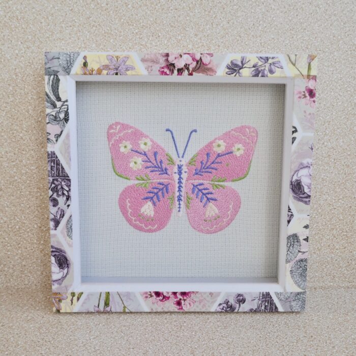 Embroidered Pink Butterfly Box Frame Picture 19cm