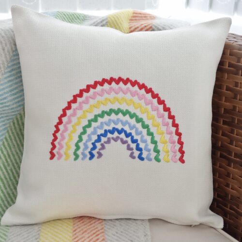 Rainbow of Hearts Embroidered Cushion