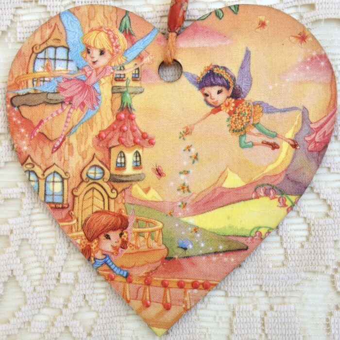 Decoupaged Wooden Heart Plaque - Fairies