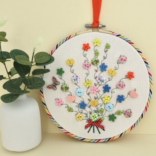 Embroidery Hoop Art 20cm, Mixed Button Bouquet