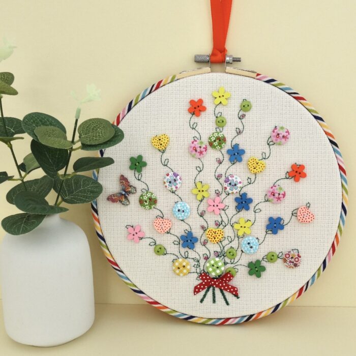 Mixed Button Bouquet, 20cm Embroidery Hoop Art