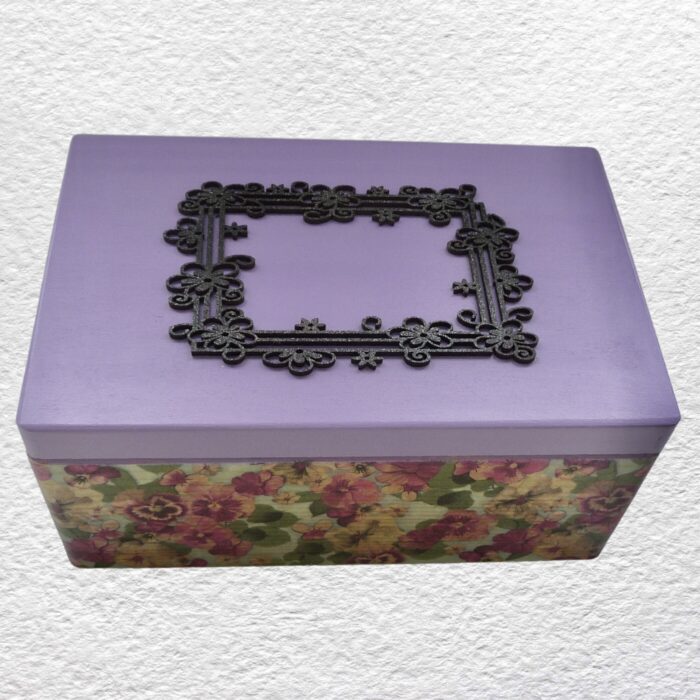 Decorated Wooden Box 30cm - Pansies
