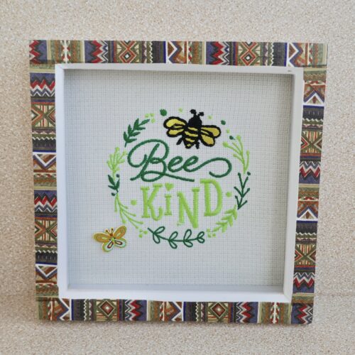 Embroidered Bee Kind - Box Frame Picture 19cm