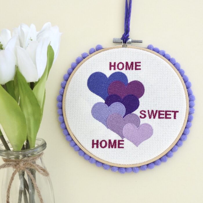 Embroidered Hoop, Purple Hearts