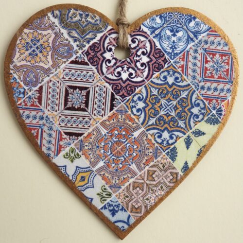 Tile Effect, Wooden Hanging Heart 15cm
