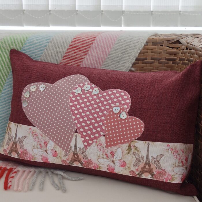 Hearts & Paris Appliqué Cushion