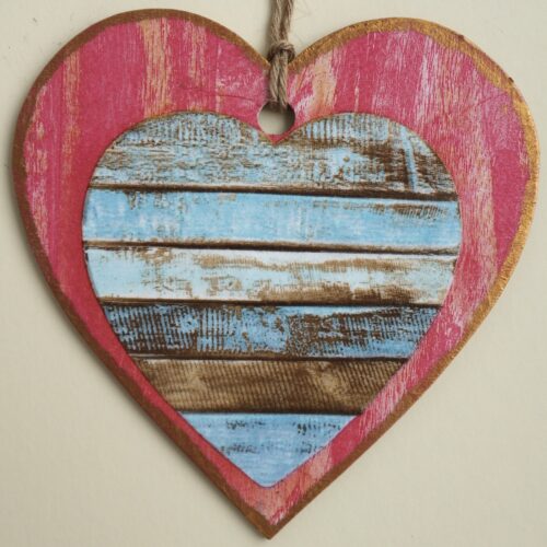 Decoupaged Wooden Hanging Heart - Driftwood
