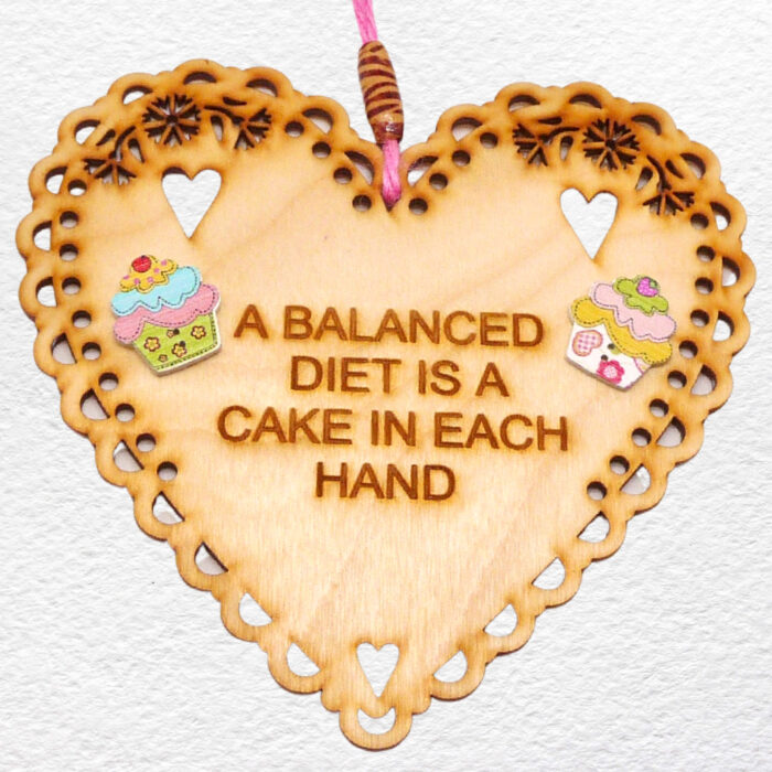 Engraved Wooden Hanging Heart - Balanced Diet