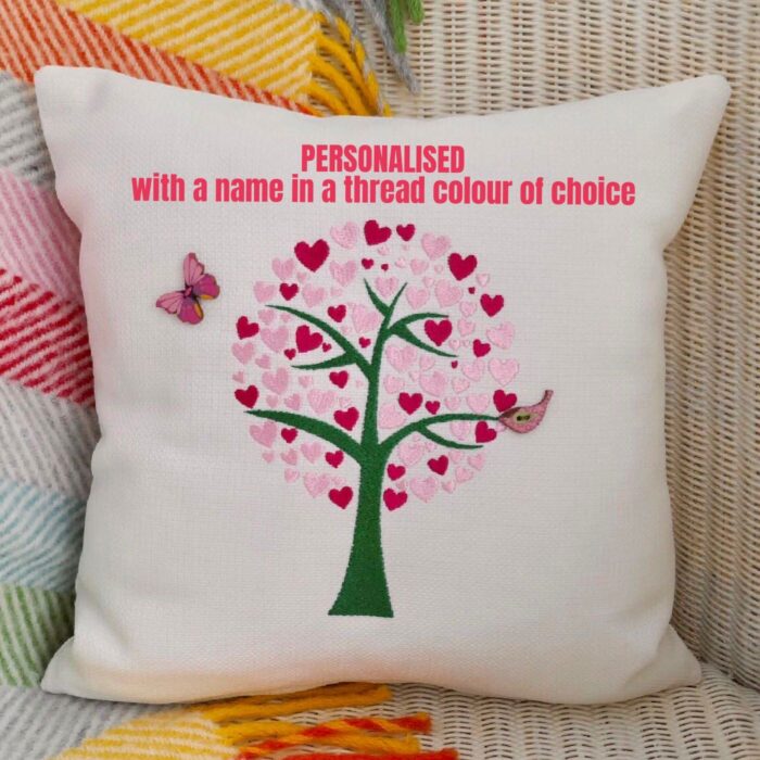 Personalised Heart Tree Embroidered Cushion 33cm