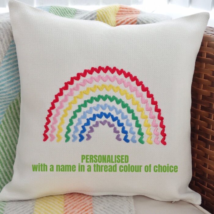 Personalised Rainbow Embroidered Cushion 33cm