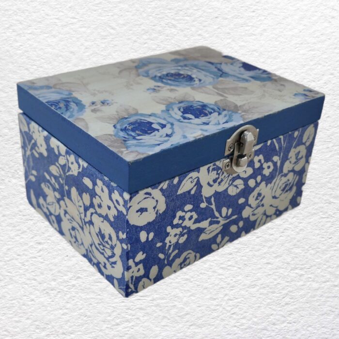 Decorative Wooden Box 16cm - Blue Floral
