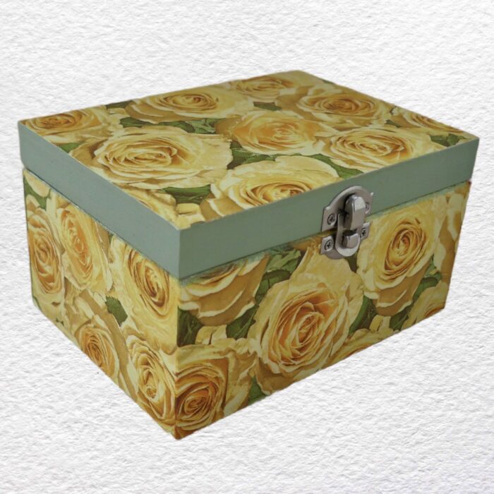 Decorative Wooden Box 16cm - Yellow Roses