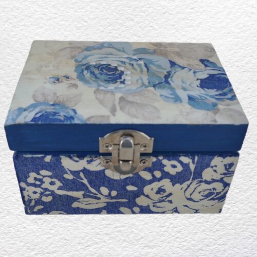 Decorative Wooden Box 12cm - Blue Floral