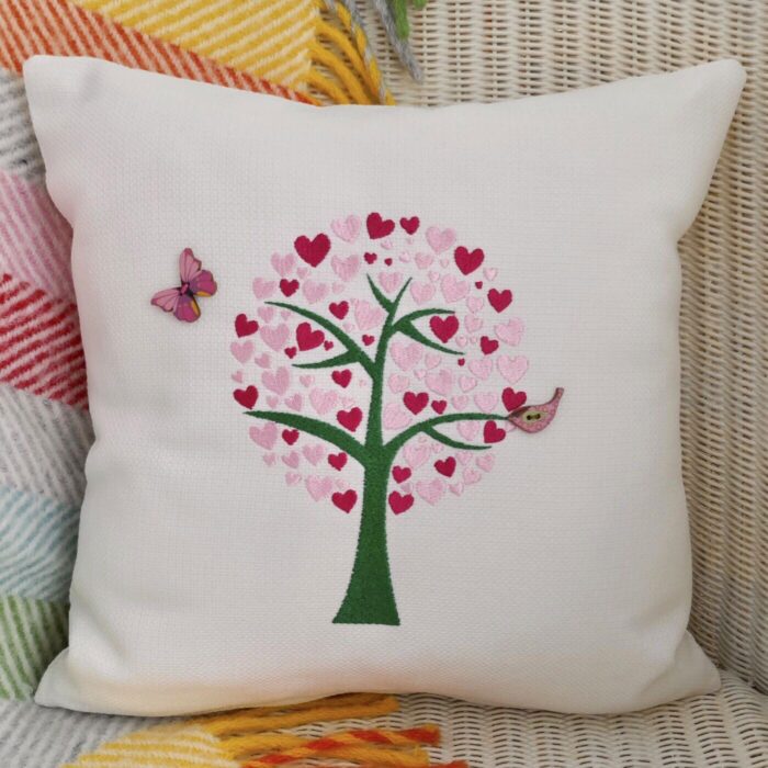 Embroidered Cushion 33cm, Heart Tree