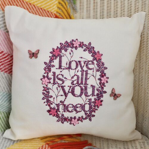 Embroidered Cushion 33cm, Love / Purple