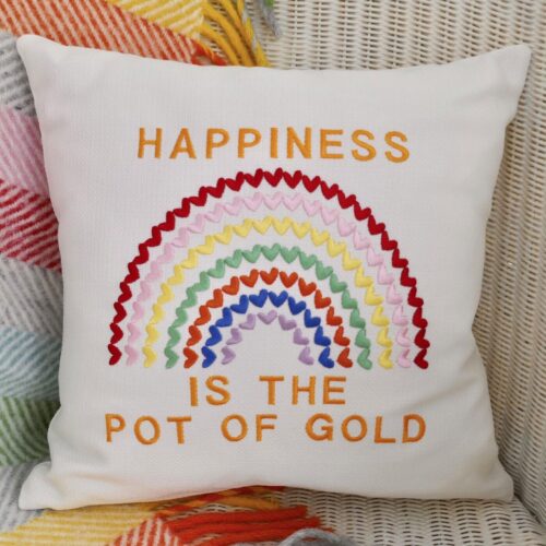 Embroidered Cushion 33cm, Heart Rainbow