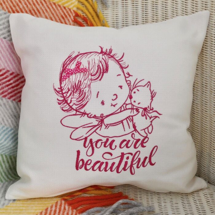 Embroidered Cushion 33cm, Beautiful Pink