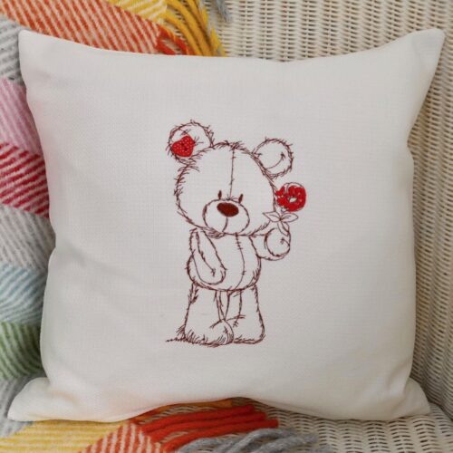 Embroidered Cushion 33cm, Teddy Bear