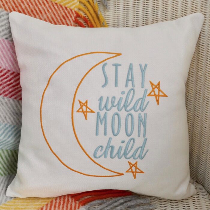 Embroidered Cushion 33cm, Moon Child