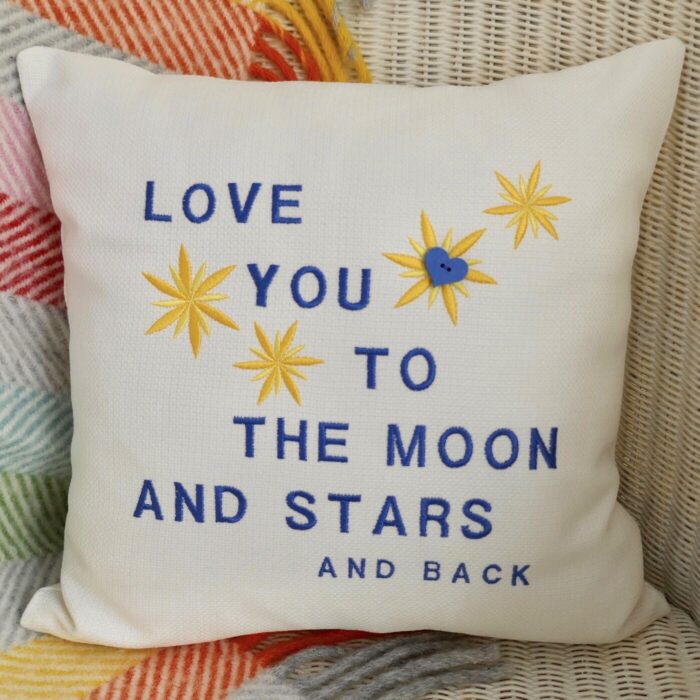 Embroidered Cushion 33cm, Moon & Stars