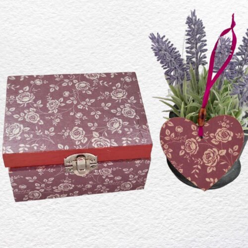 Ditsy Flower - Wooden Box 12cm + 7cm Heart set