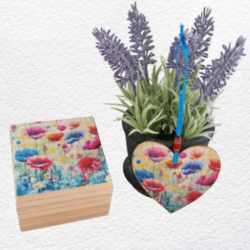 Flowers - Wooden Box + Heart set 7cm