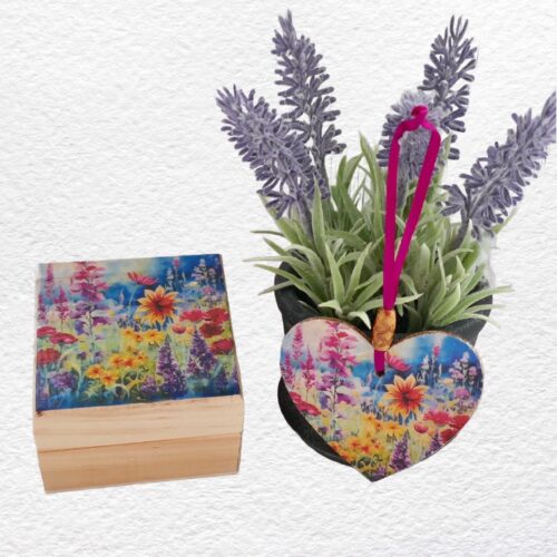 Floral - Wooden Box + Heart set 7cm
