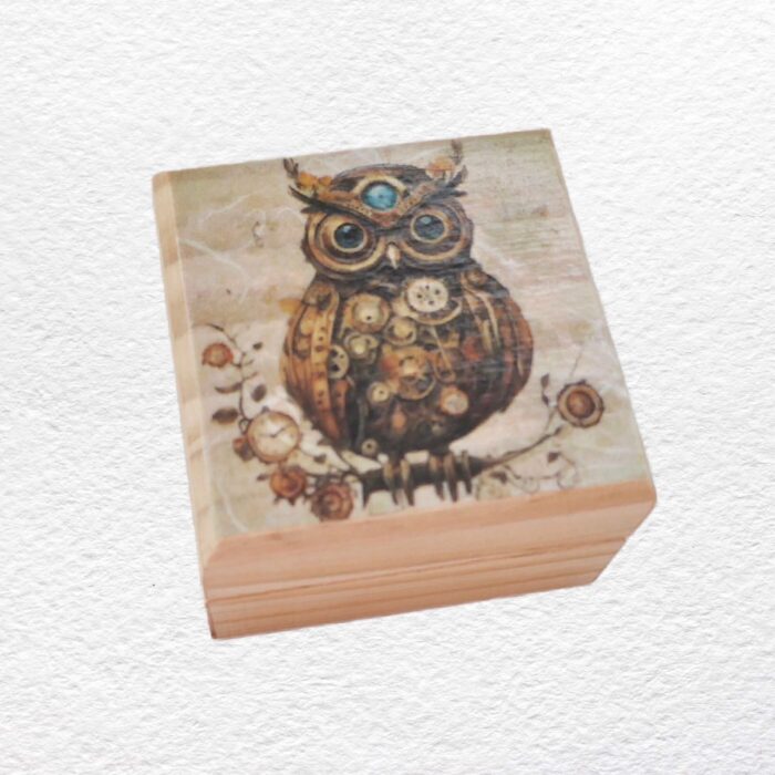 Owl Decoupaged Wooden Ring Box 7cm